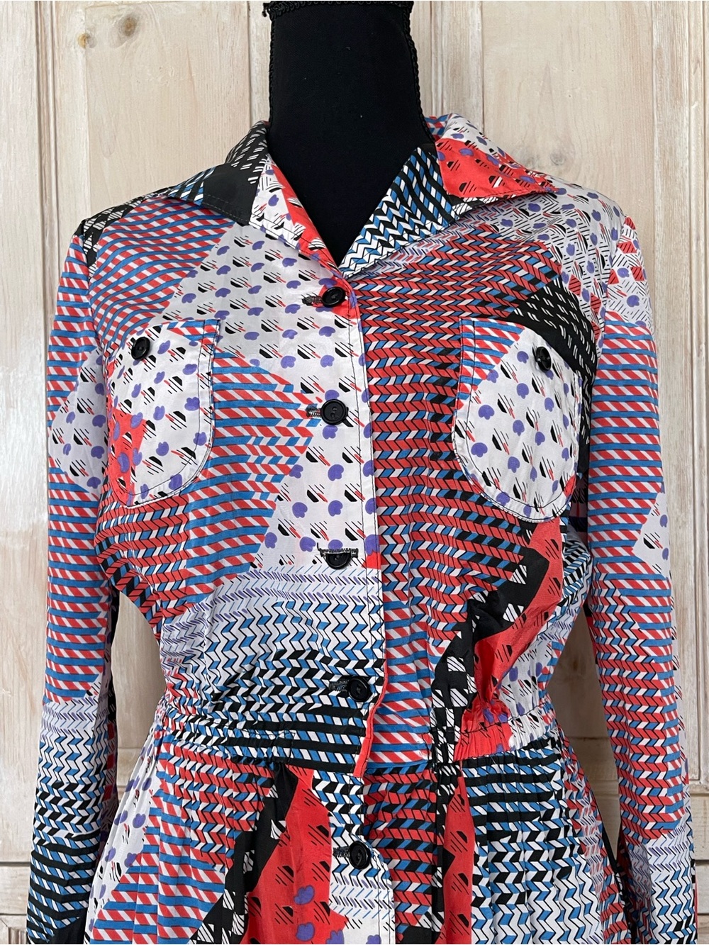 Vintage Louis Féraud at Rembrandt Bold Geometric Dress UK 12 Made in England - Picture 2 of 7